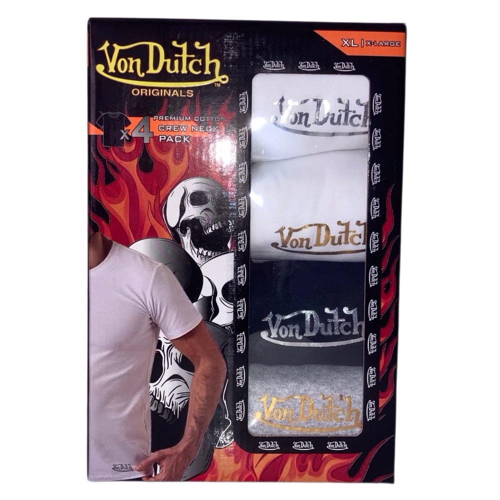 Von Dutch Men’s 4-Pack Crew T-Shirts with printed Logo NEW Size XL NEW